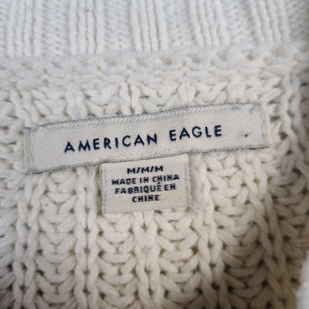 American Eagle Womens Box Sweater Oversized Chunky Knit Off White Striped sz M - Picture 3 of 6